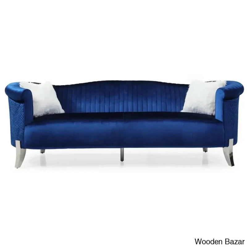 Alpes' Velvet Rolled Arm Curved Sofa- Wooden Bazar