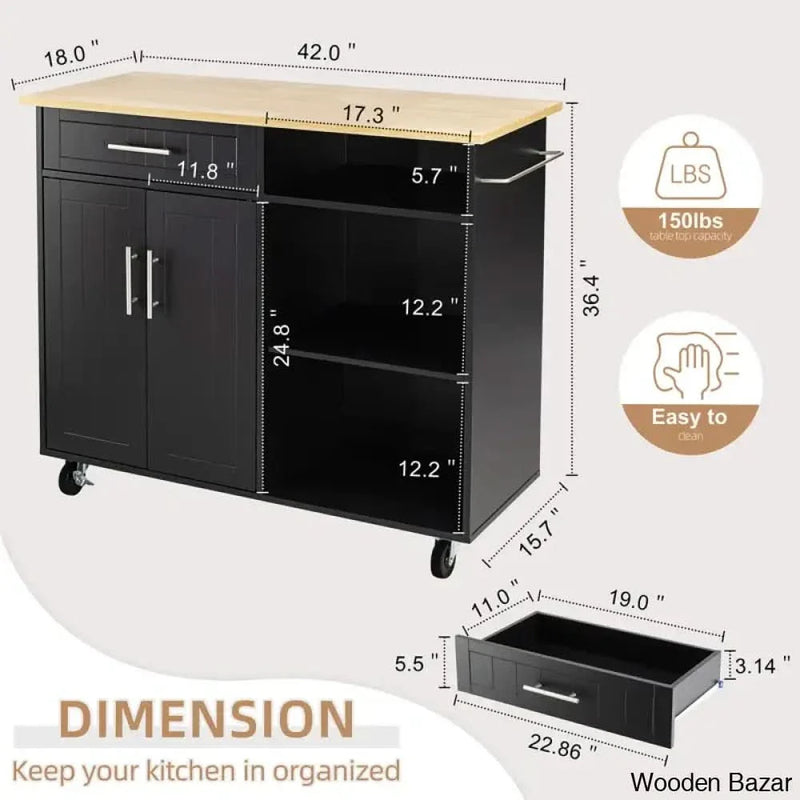 Anjuta Wood Kitchen Island Kitchen trolley cart cabinet kitchen island with storage