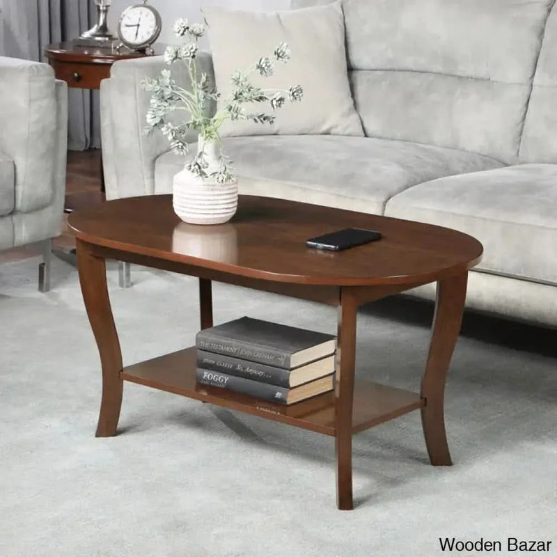 Annwyley 36" Oval Coffee Table with Shelf Coffee and Center Table