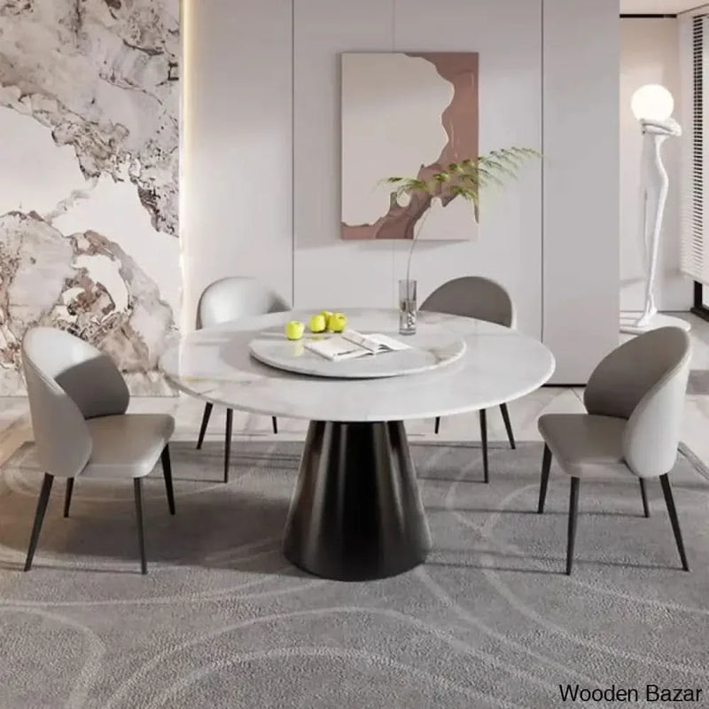 Anster New 4 Seater Marble Top Pedestal Dining Table Set
