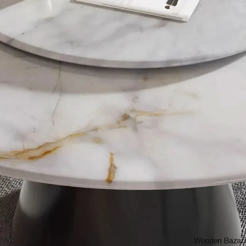 Anster New 4 Seater Marble Top Pedestal Dining Table Set
