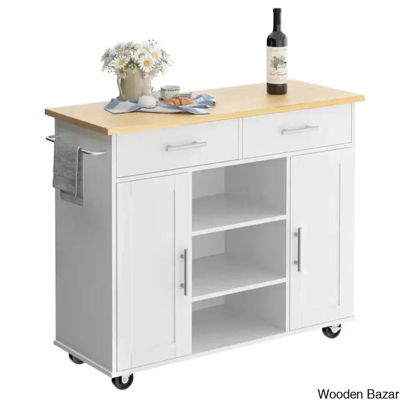 Aralynne Wood Kitchen Island Kitchen trolley cart cabinet kitchen island with storage