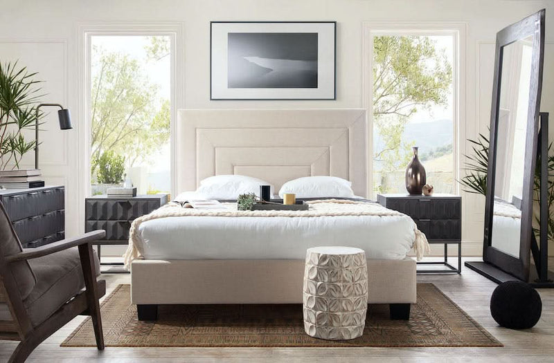 Fimpod Cream Fabric Low Profile Bed