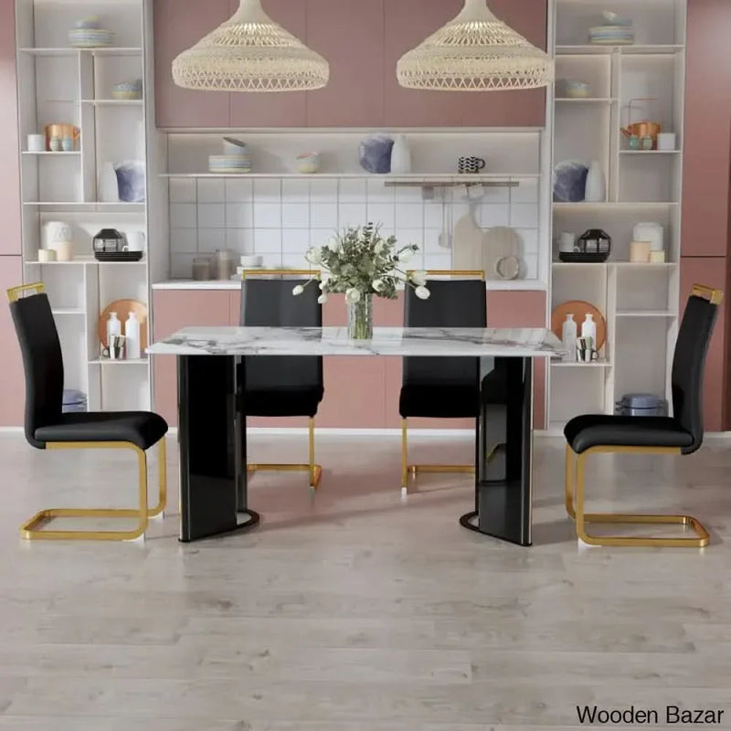 Arley 4 Seater Luxury Faux Marble Top Dining Table  Set
