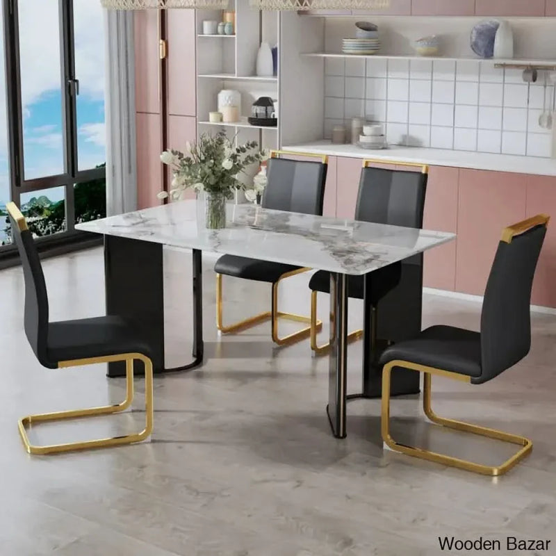 Arley 4 Seater Luxury Faux Marble Top Dining Table  Set