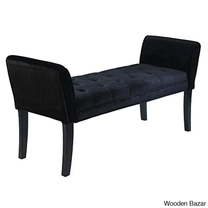 Armen Living Chatham Bench in Black Velvet and Black Wood Finish