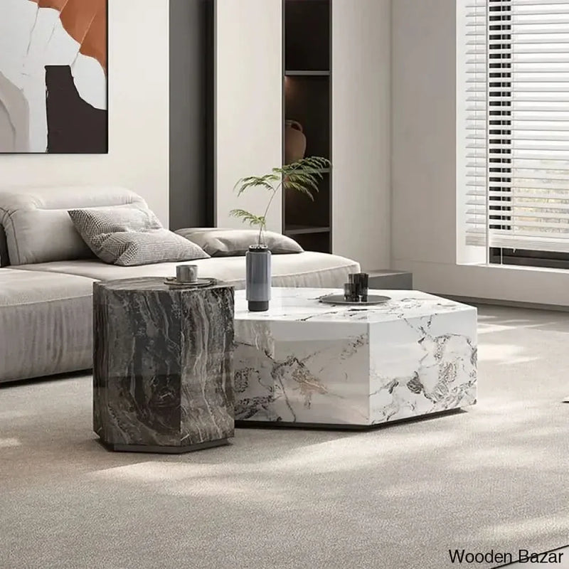 Asheay (Set of 2) Faux Marble Coffee and center Table Set