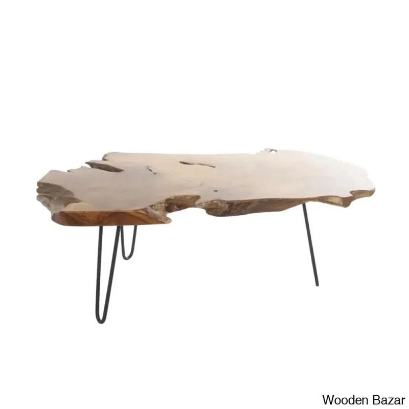 Ashyriac Teak Wood Handmade Live Edge Living Room Coffee Table with Black Metal Hairpin Legs Coffee and center table
