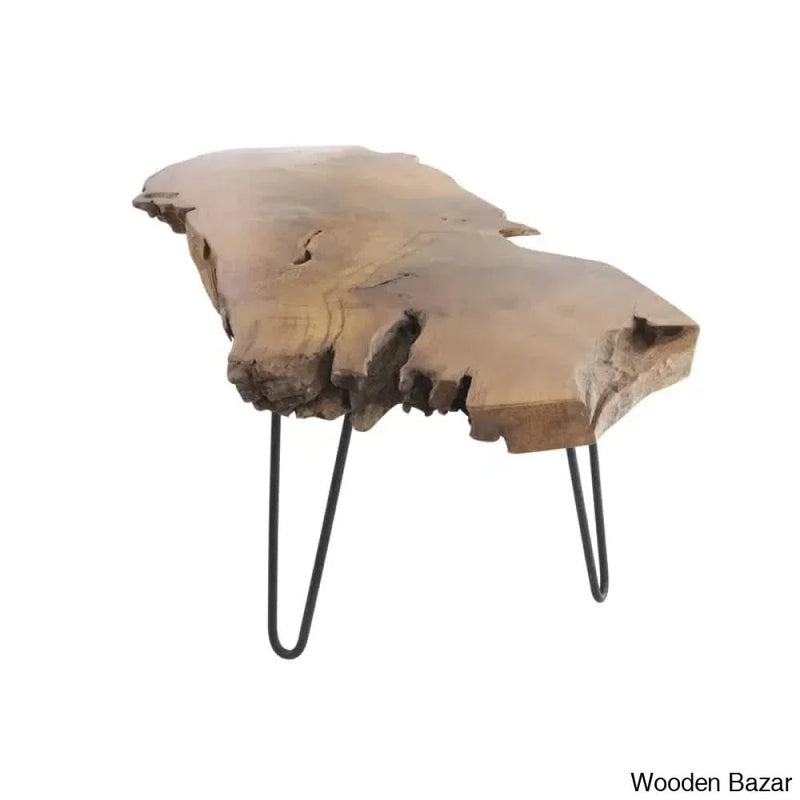 Ashyriac Teak Wood Handmade Live Edge Living Room Coffee Table with Black Metal Hairpin Legs Coffee and center table