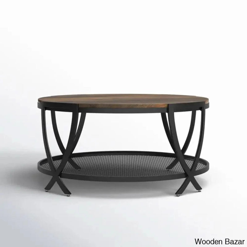 Aumilleri 34" Round Coffee Table with Open Storage and Cross Metal Legs coffee and center table