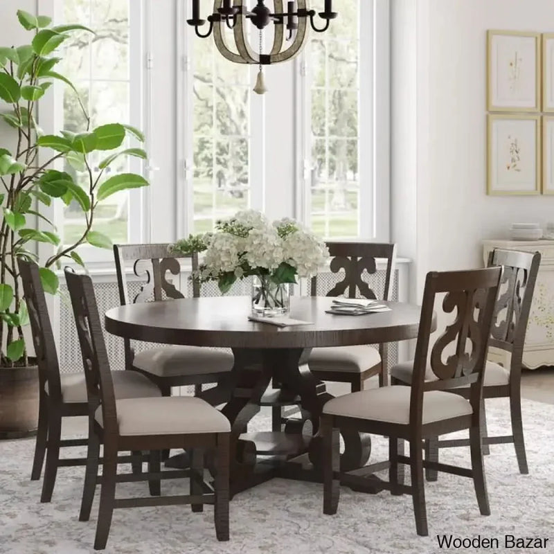 Auropack 6 Seater Pedestal Dining Table Set For Modern Homes