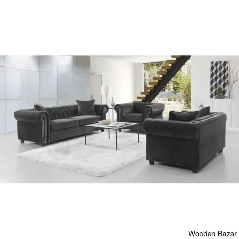 Avani 95'' Velvet Rolled Arm Chesterfield Sofa with Reversible Cushions