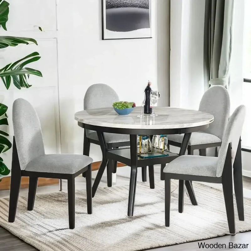 Azortie Best 4 Seater Dining Set With Round Dining Table | 4 Upholstered Chairs