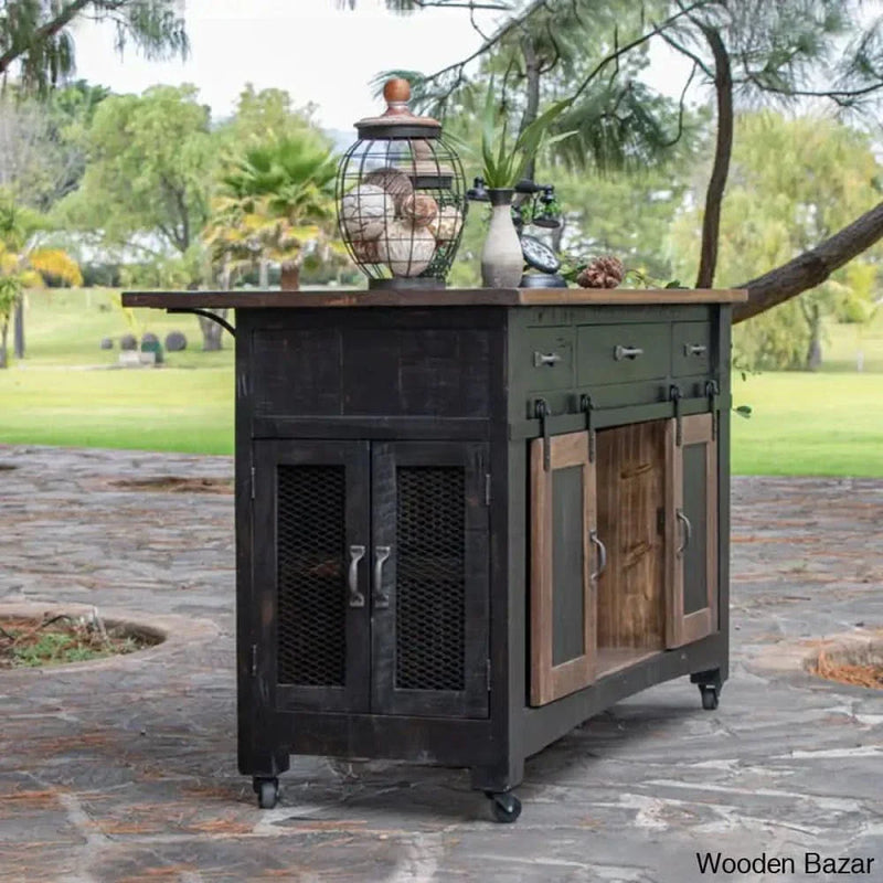 Bairdford Solid Wood Kitchen Island Kitchen trolley cart cabinet kitchen island with storage