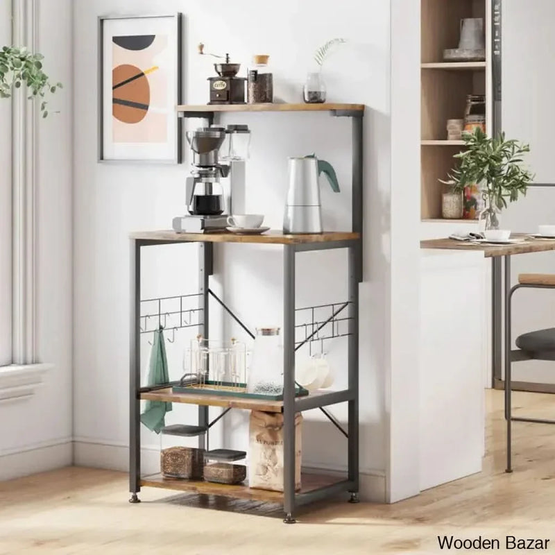Baker Rack And Adjustable Shelves With Wooden Kitchen Carts