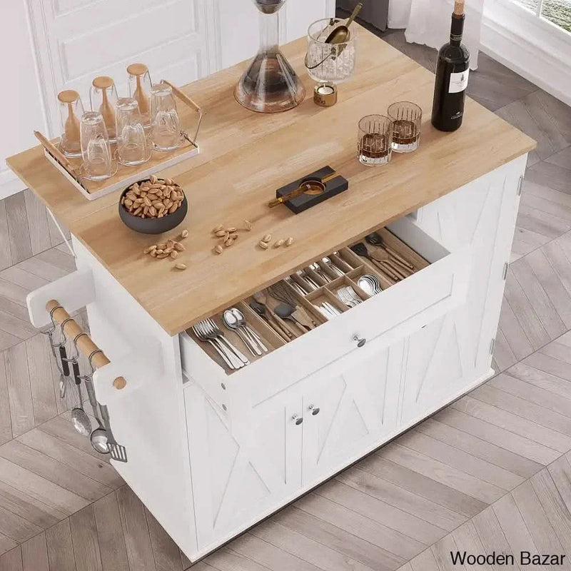 Barr Movable Kitchen Island with Towel Rack, Rubber Drop Leaf (15.75"/27.56" D), and Storage Pantry Door Kitchen trolley cart cabinet kitchen island with storage