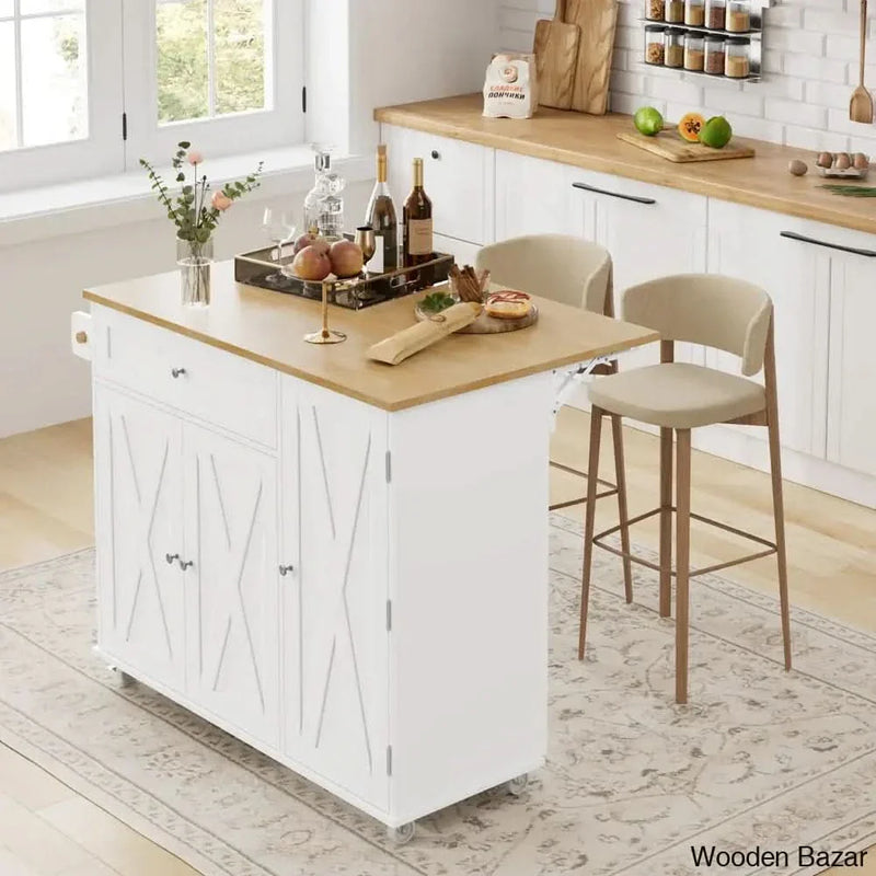 Barr Movable Kitchen Island with Towel Rack, Rubber Drop Leaf (15.75"/27.56" D), and Storage Pantry Door Kitchen trolley cart cabinet kitchen island with storage