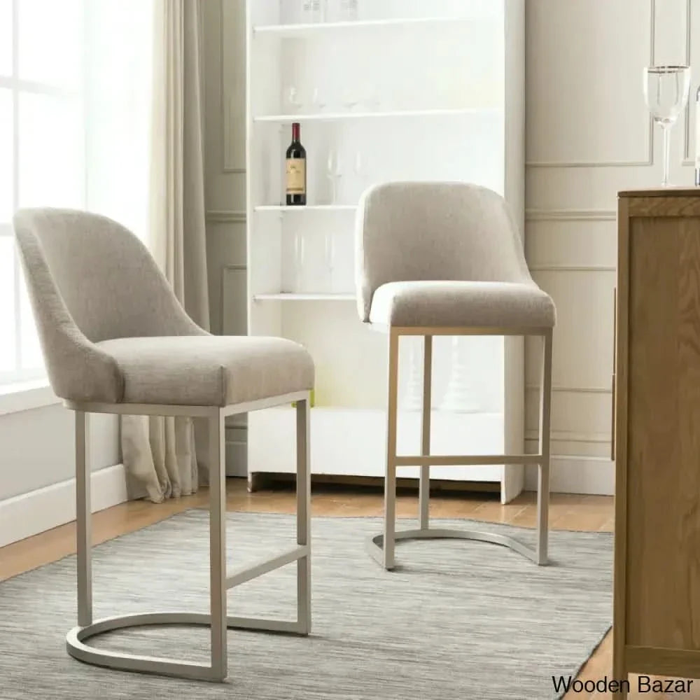 Barrelbacko Swivel Counter And Bar Stool With Linen Seat Metal Base Oatmeal/Pewter / Bar =