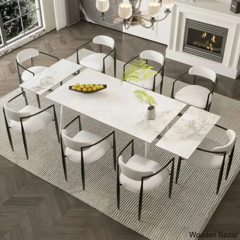 Barric Sintered Stone Table with 8 Luxurious Fabric Chairs - Craft Decor