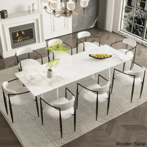 Barric Sintered Stone Table With 8 Luxurious Fabric Chairs - Craft Decor Chanel