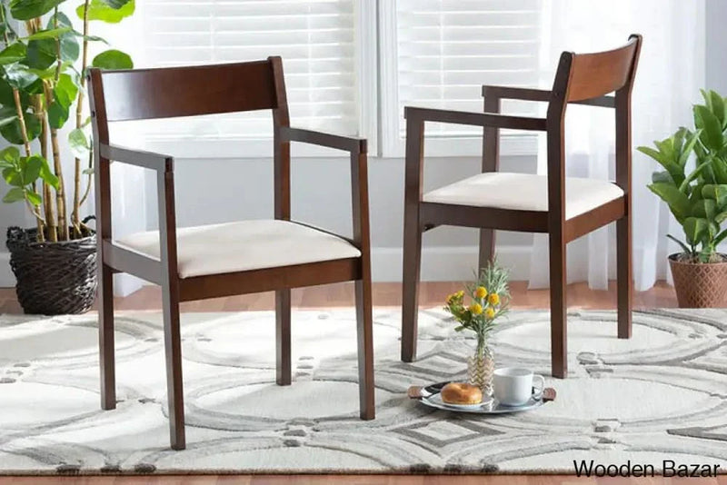 Baxton Studio Helene Mid-Century Modern Cream Fabric and Dark Brown Finished Wood 2-Piece Dining Chair Set