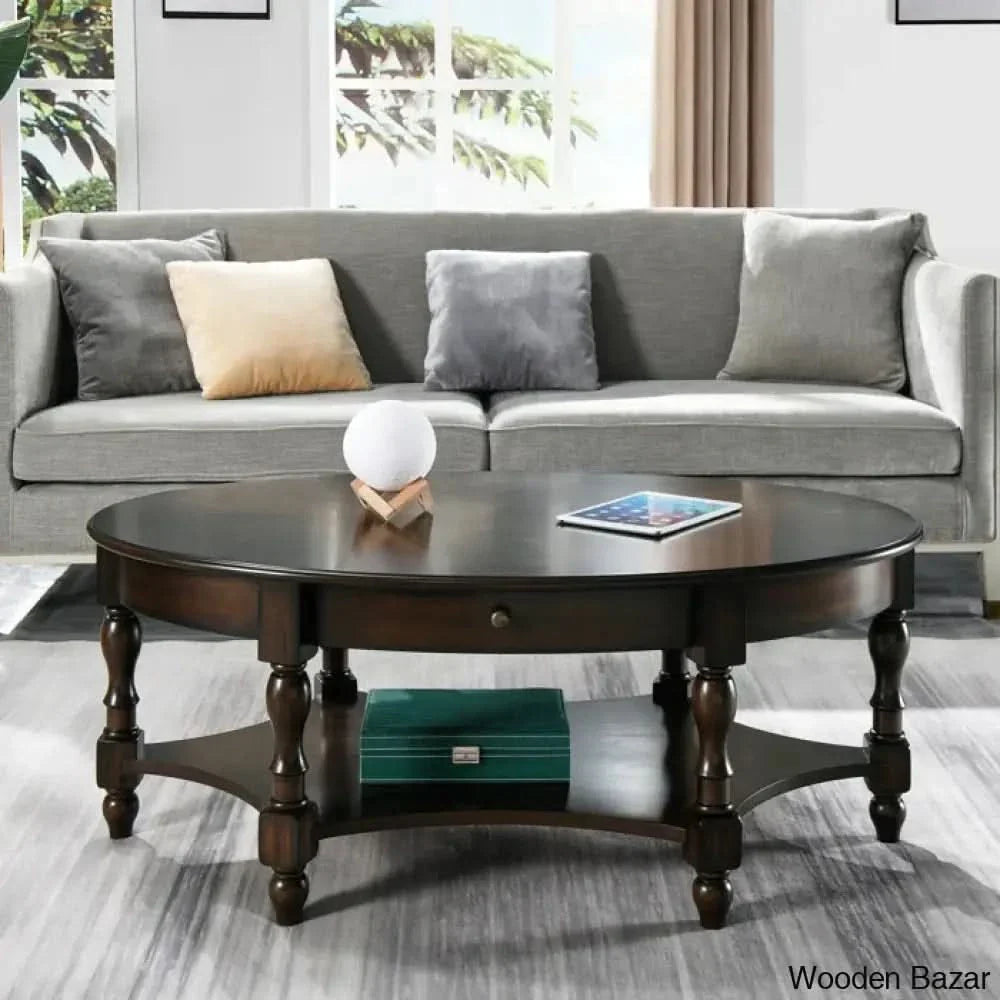 Bebi Luxury Round Coffee And Center Table - Craft Decor Dark Walnut