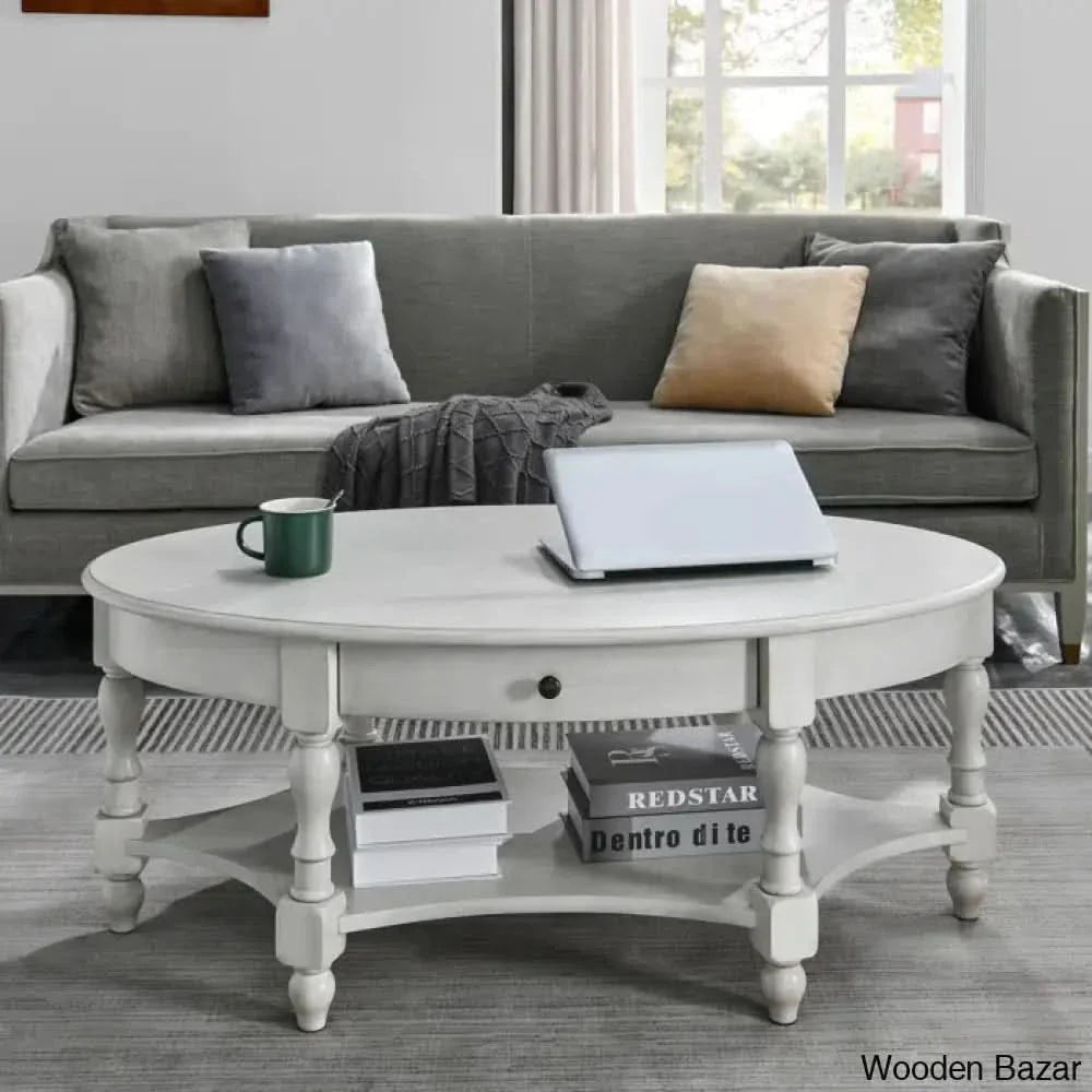 Bebi Luxury Round Coffee And Center Table - Craft Decor Ivory White
