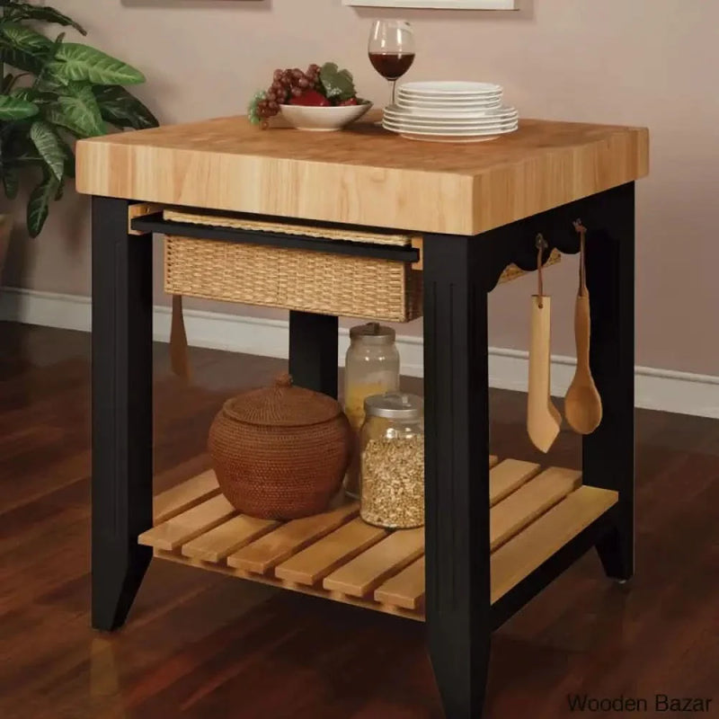 Behling Solid Butcher Block Kitchen Island with Baskets and Storage Shelf Kitchen trolley cart cabinet kitchen island with storage