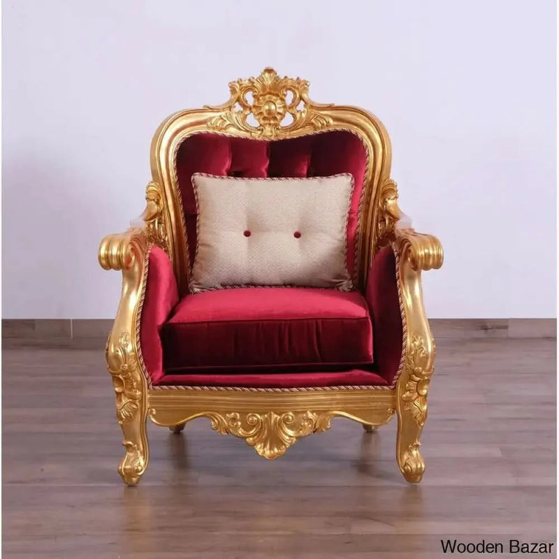 Bellagio Teak Wood hand Carved II 37.5'' Wide Velvet Armchair