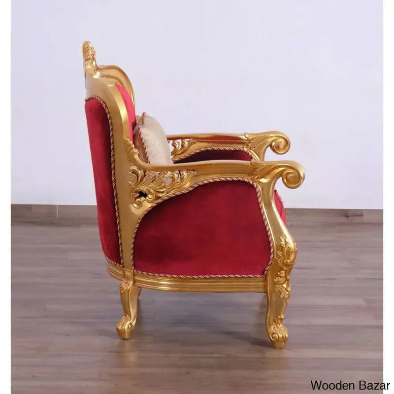 Bellagio Teak Wood hand Carved II 37.5'' Wide Velvet Armchair