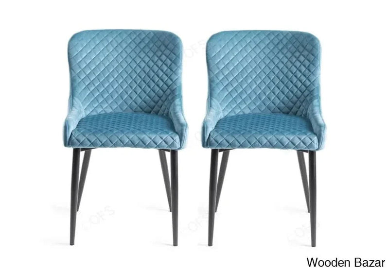 Bentley Designs Cezanne Petrol Blue Velvet Fabric Dining Chair in Pair with Sand Black Powder Coated Legs