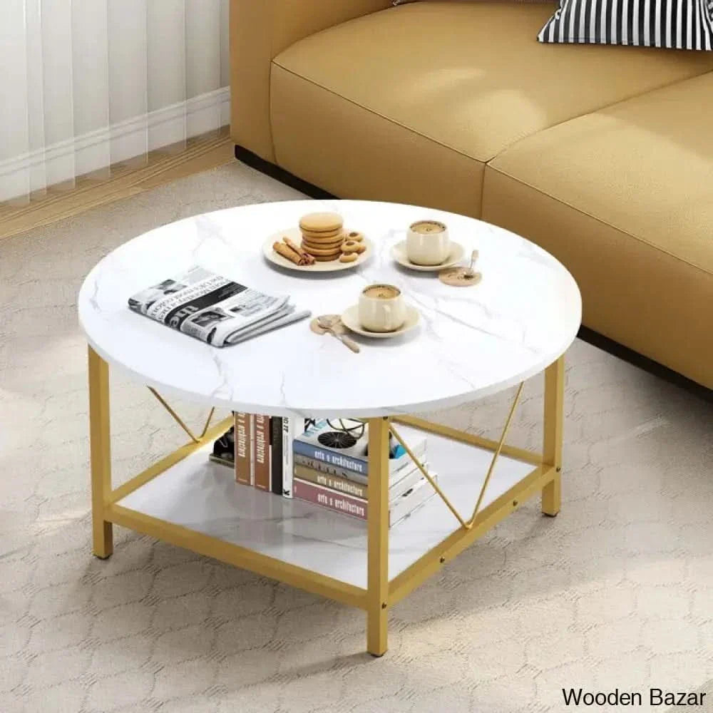 Bertrian 31’’ 4 Legs Round Coffee And Center Table With Storage For Living Room Marble White/Gold