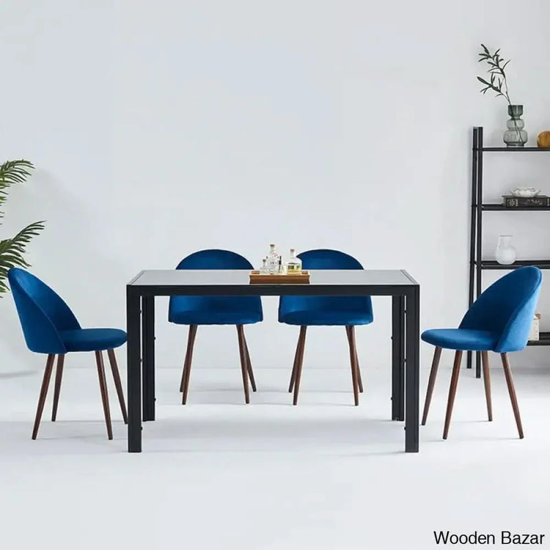 Blaan 4 Seater Glass Top Dining Set - Craft Decor Blue/Black