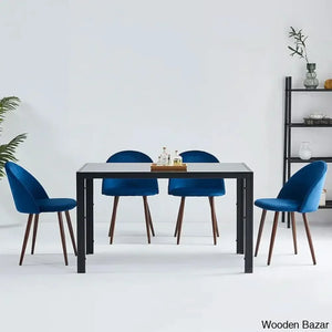 Blaan 4 Seater Glass Top Dining Set - Craft Decor Blue/Black