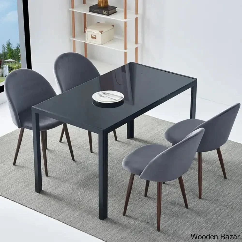 Blaan 4 Seater Glass Top Dining Set - Craft Decor Gray/Black