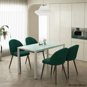 Blaan 4 Seater Glass Top Dining Set - Craft Decor Green/White
