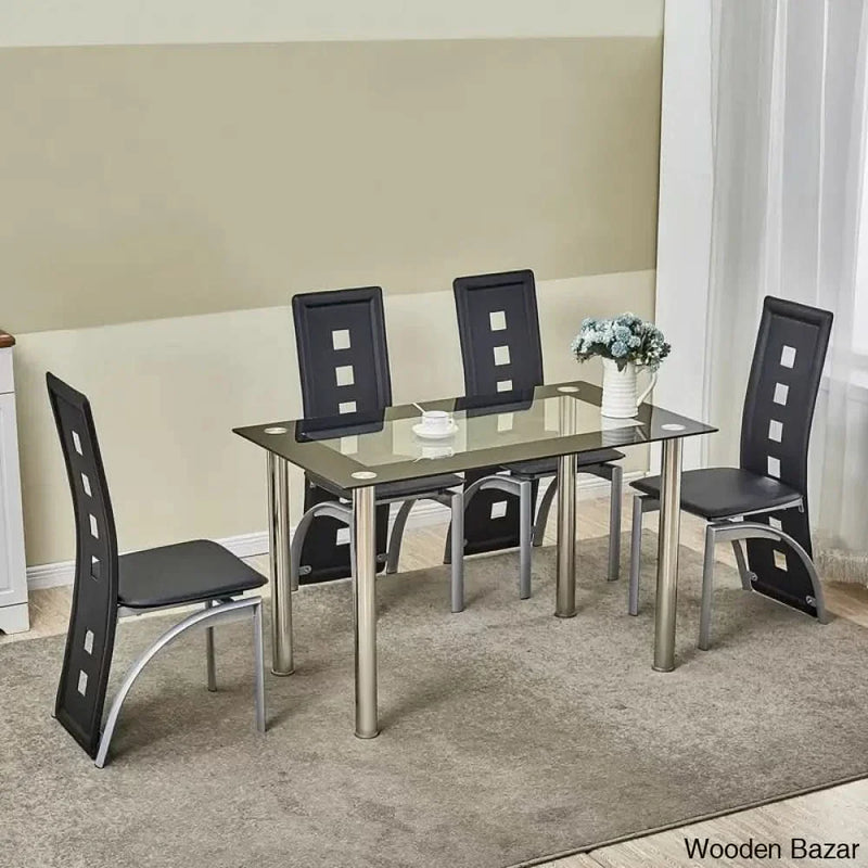 Blade 4 seater Glass Top Dining Set - Craft Decor