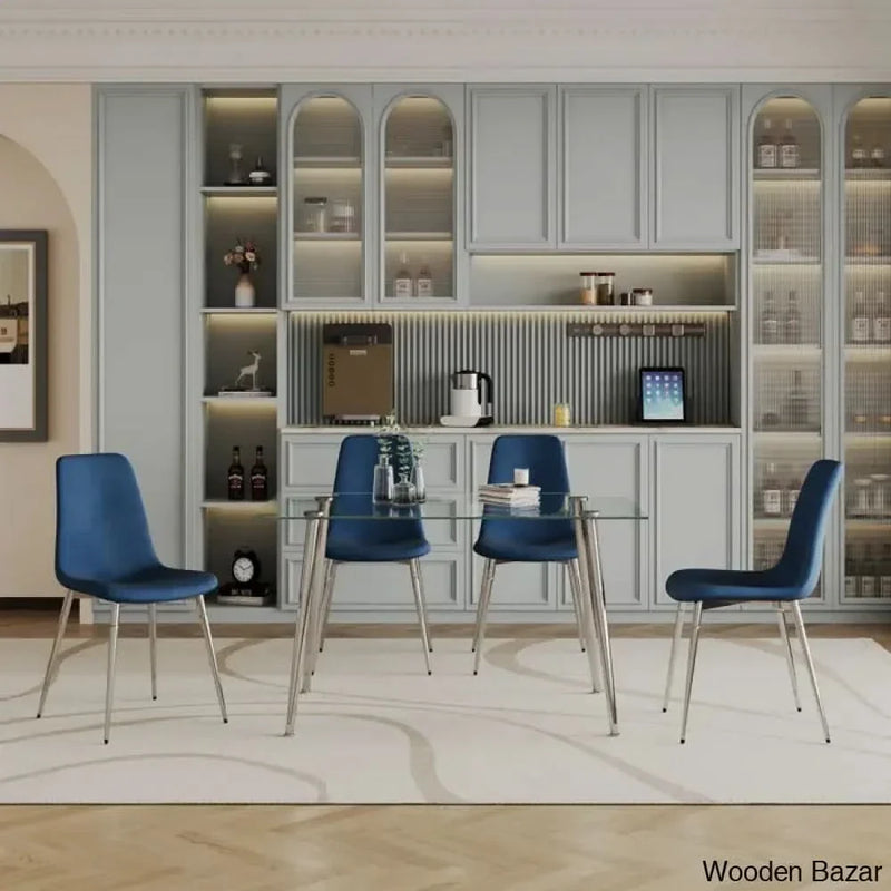 Brawley 4 & 8 Seater Dining Table Set In Glass Top Seater