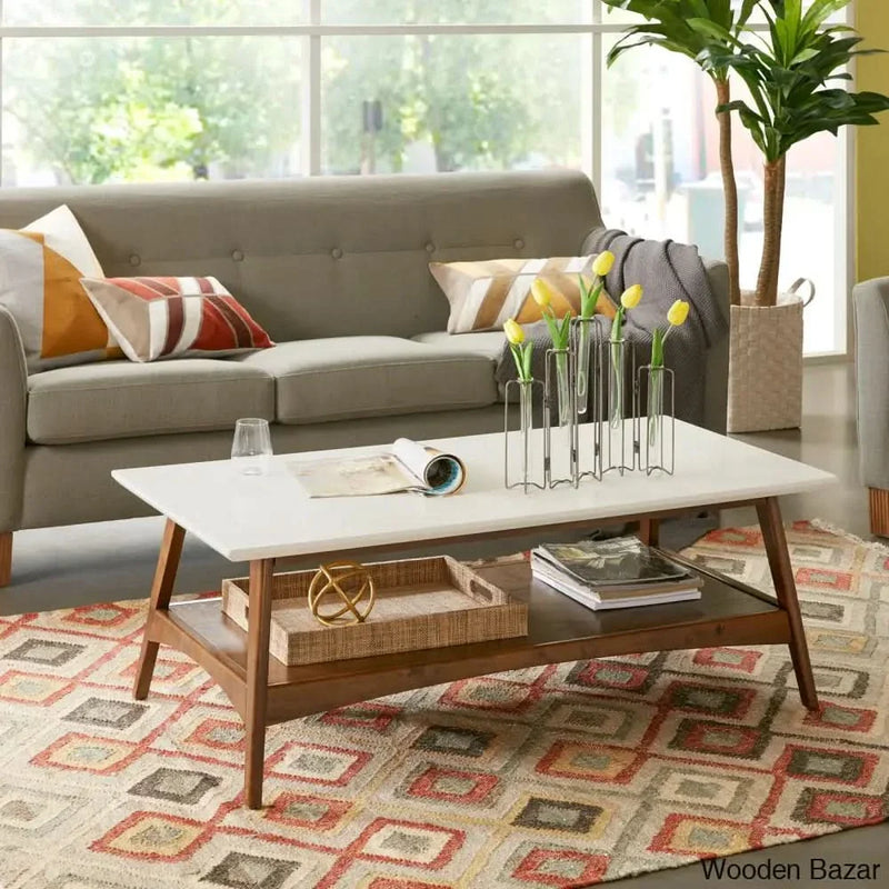 Brenton 4 Legs Coffee Table With Storage And Center Table Pecan