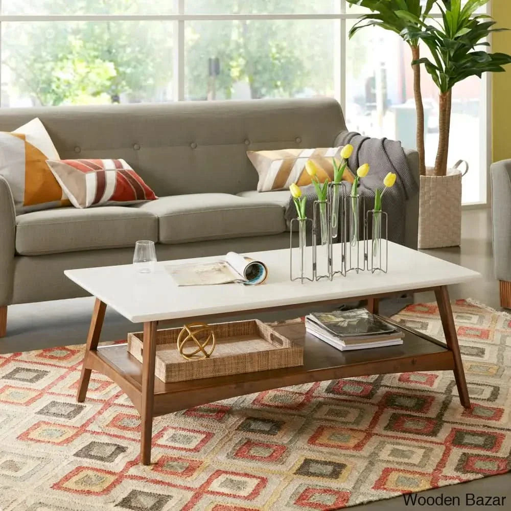 Brenton 4 Legs Coffee Table With Storage And Center Table Pecan