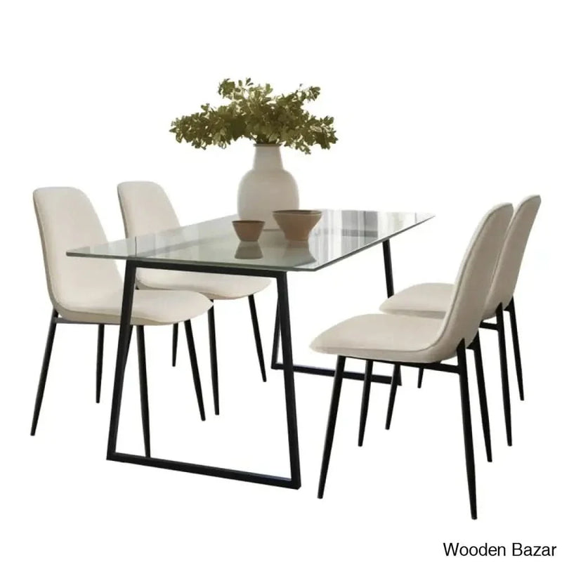 Bridle Latest 4 Seater Glass Top Trestle Dining Set - Craft Decor