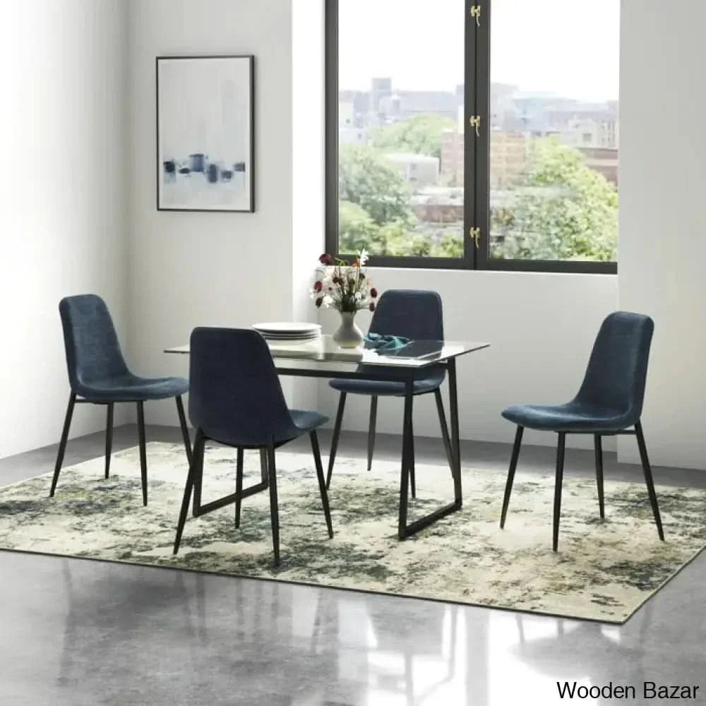Bridle Latest 4 Seater Glass Top Trestle Dining Set - Craft Decor Dark Blue