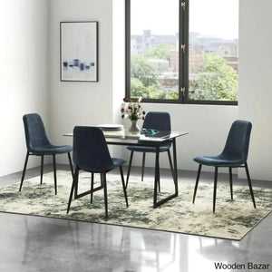 Bridle Latest 4 Seater Glass Top Trestle Dining Set - Craft Decor Dark Blue
