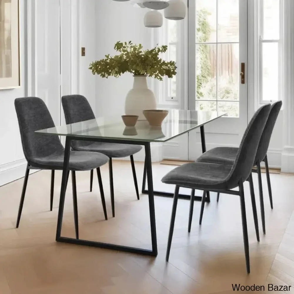 Bridle Latest 4 Seater Glass Top Trestle Dining Set - Craft Decor Dark Gray