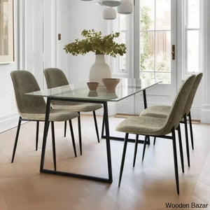 Bridle Latest 4 Seater Glass Top Trestle Dining Set - Craft Decor Green