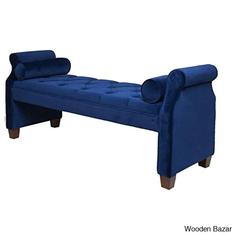 Brika Home Tufted Roll Arm Entryway Bench in Navy Blue