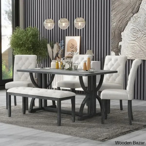 Burdette New 6 Seater Trestle Dining Set - Craft Decor Gray Wash
