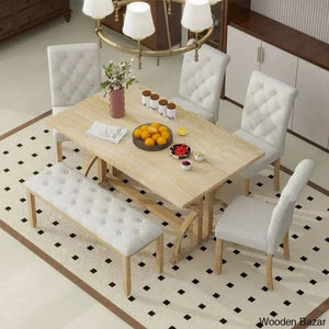 Burdette New 6 Seater Trestle Dining Set - Craft Decor Natural Wood