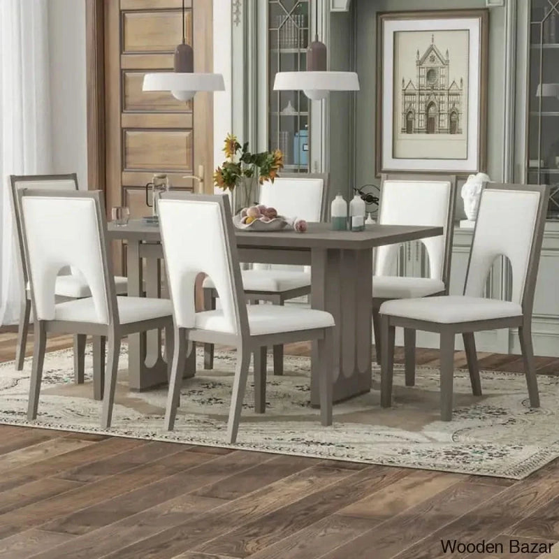 Burle Wooden 6 Seater Trestle Dining Table Set - Craft Decor