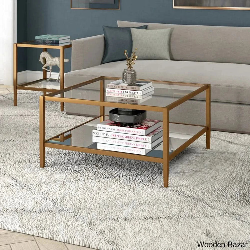 Burlingtony Glass 4 Legs Coffee and center Table with Storage
